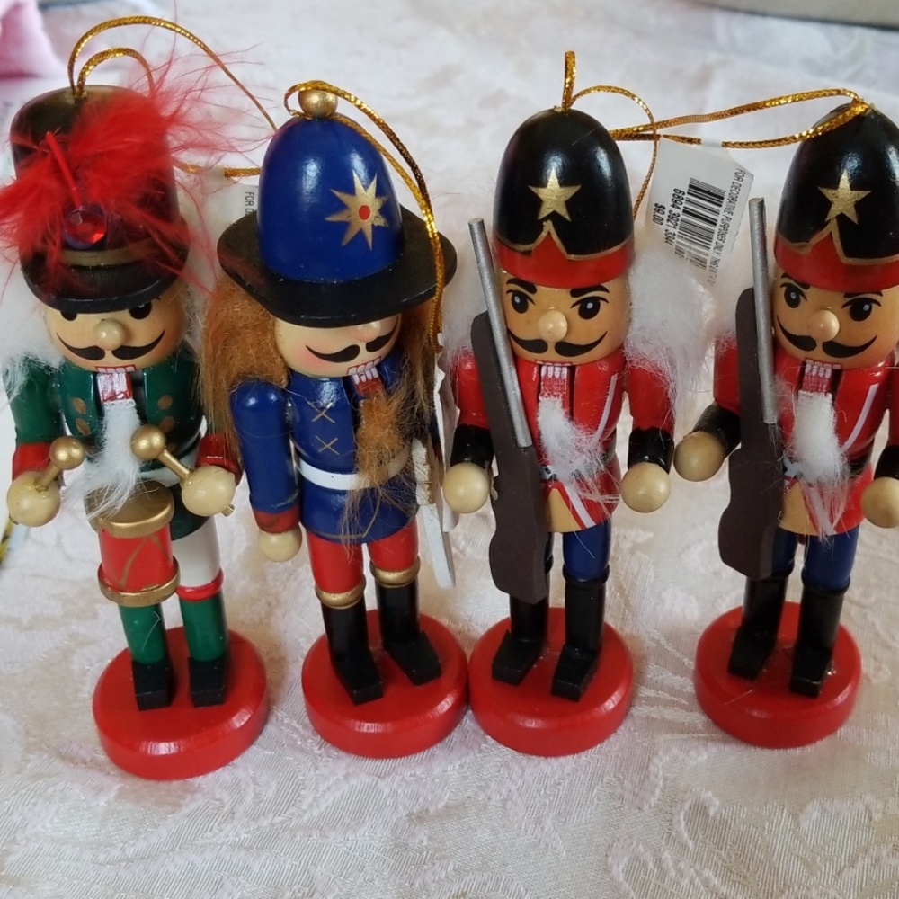 Set of 4 Nutcracker Wooden Soldier Ornaments